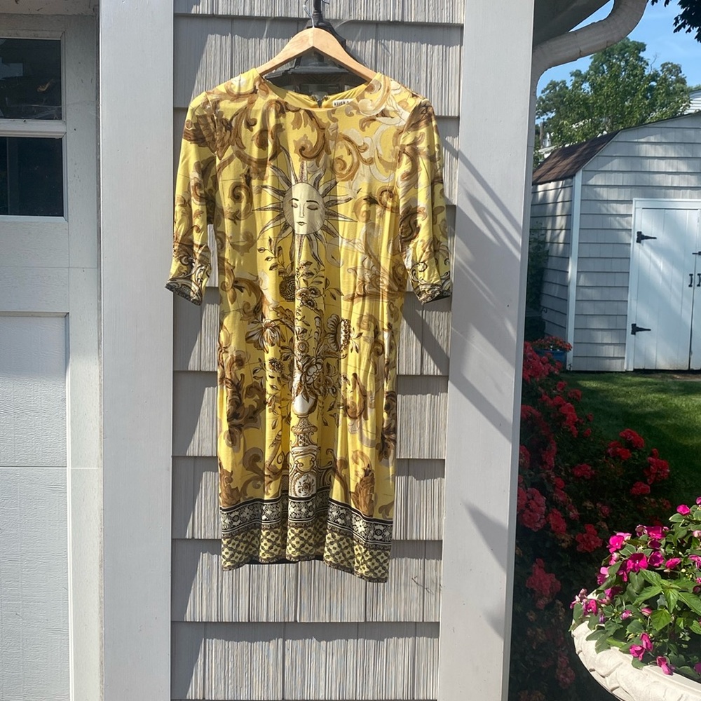 Alice + Olivia Yellow and Brown Long Sleeve Dress Size 14